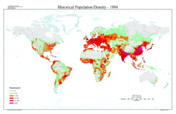 Densité de population humaine dans le monde en 1994