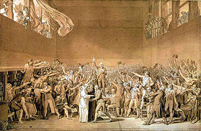 Un tableau de Jacques-Louis David représentant le Serment du Jeu de paume, événement fondateur de la révolution française.