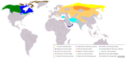 Répartition des différentes sous-espèces :